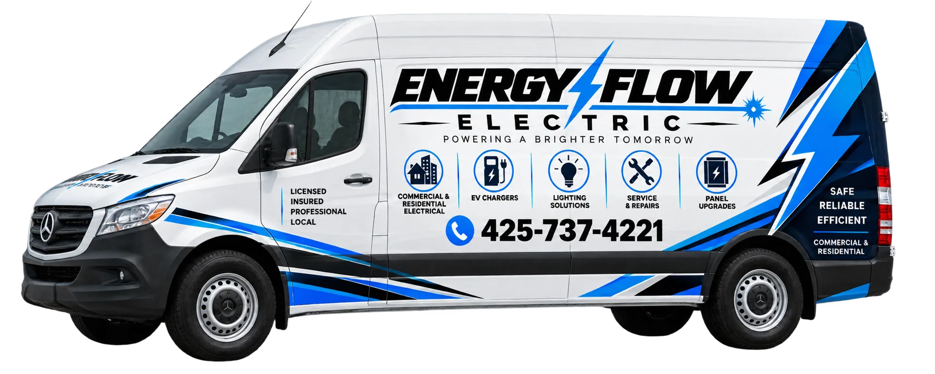 Energy Flow Electric, Inc.'s wrapped van in Arlington, WA